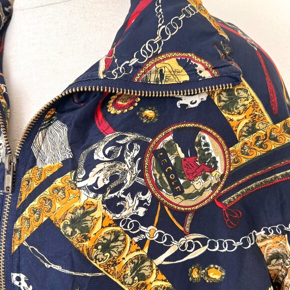 90's Silk Zip Up Golf Jacket - Windbreaker - Lightweight - Navy & Gold -Sz Small - Picture 4 of 11